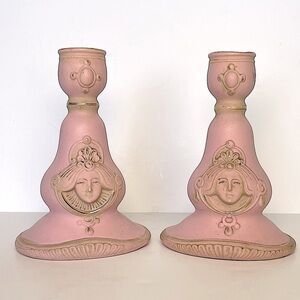SHAFER & VATER Jasper Vase Set Pink Bisque Marbled Porcelain Art Nouveau Antique